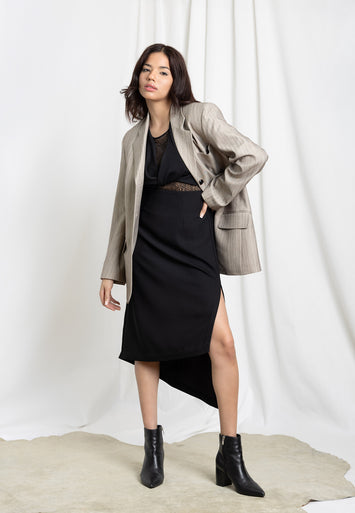 CODEMH Relaxed Stripe Blazer-Beige