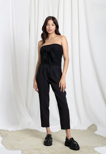 CODEMH Off Shoulder Tie Detail Sweater-Black