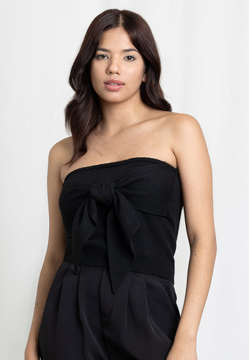 CODEMH Off Shoulder Tie Detail Sweater-Black