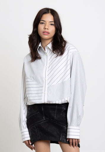 CODEMH Mixed Stripe Oversize Shirt