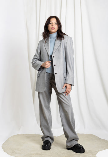 CODEMH Relaxed Stripe Blazer-Grey