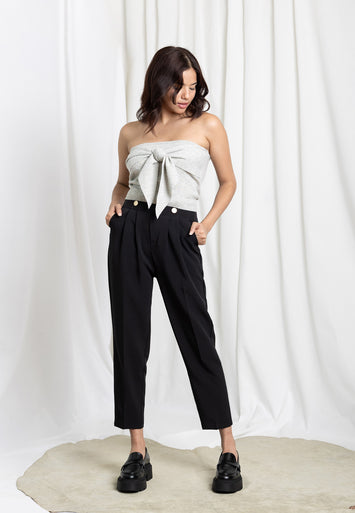 CODEMH Off Shoulder Tie Detail Sweater-Grey