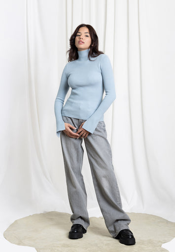 CRESCENT Erika Knit Top-Ice Blue