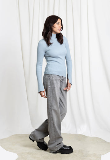 CRESCENT Erika Knit Top-Ice Blue