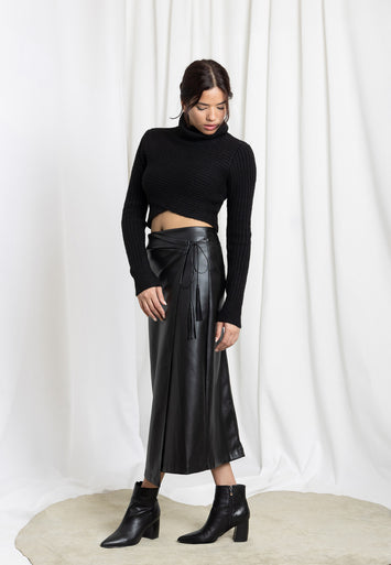 MIOU MUSE Pleather Wrap Skirt