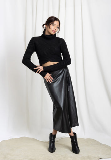 MIOU MUSE Pleather Wrap Skirt