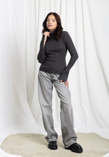 CRESCENT Erika Knit Top-Grey