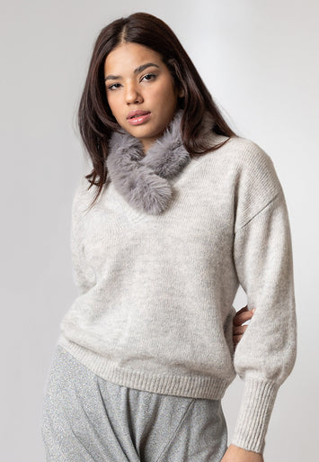 CODEMH Detachable Fur Collar Sweater
