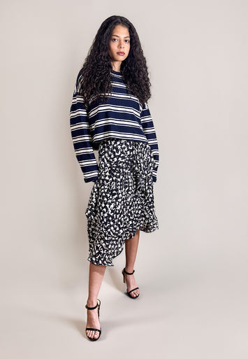 CODEMH Cropped Stripe Tee-Navy Stripe