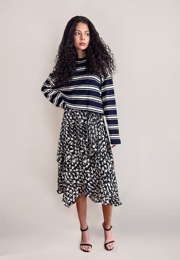 CODEMH Cropped Stripe Tee-Navy Stripe