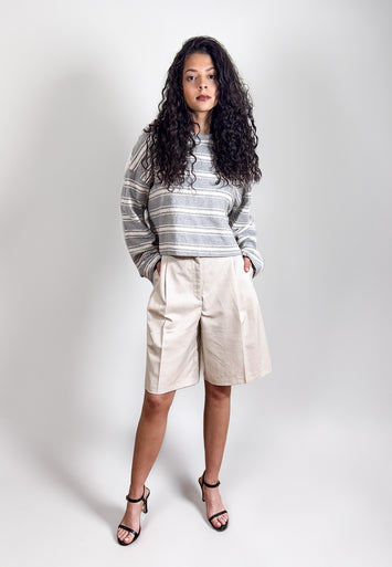 CODEMH Cropped Stripe Tee -Grey Stripe