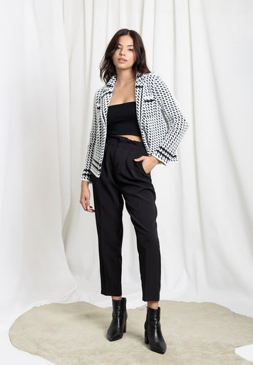 CODEMH Geo Pattern Jacquard Cardigan-White