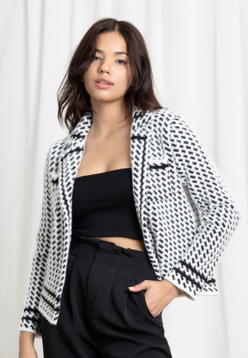 CODEMH Geo Pattern Jacquard Cardigan-White